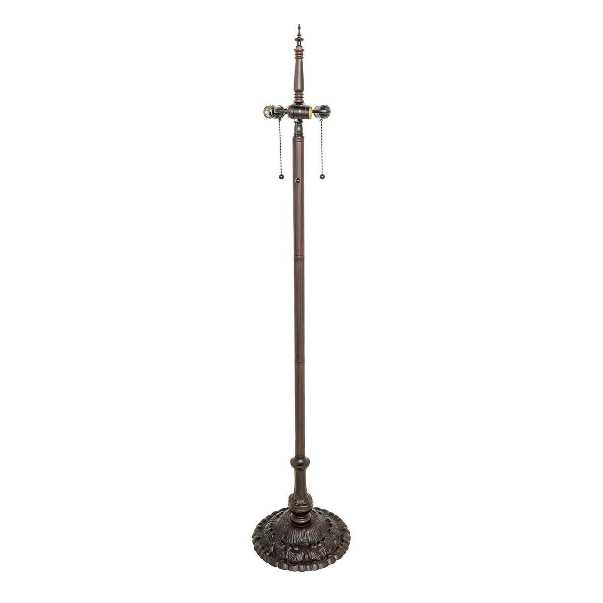62-inch high floor lamp stand with three light sockets and pull chains.