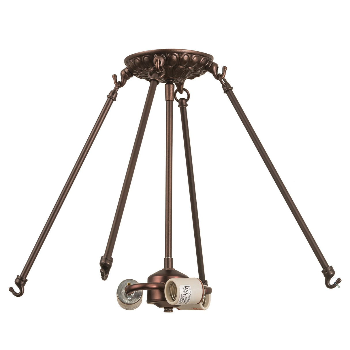 Semi-flushmount hardware in mahogany bronze, Featuring three sockets.