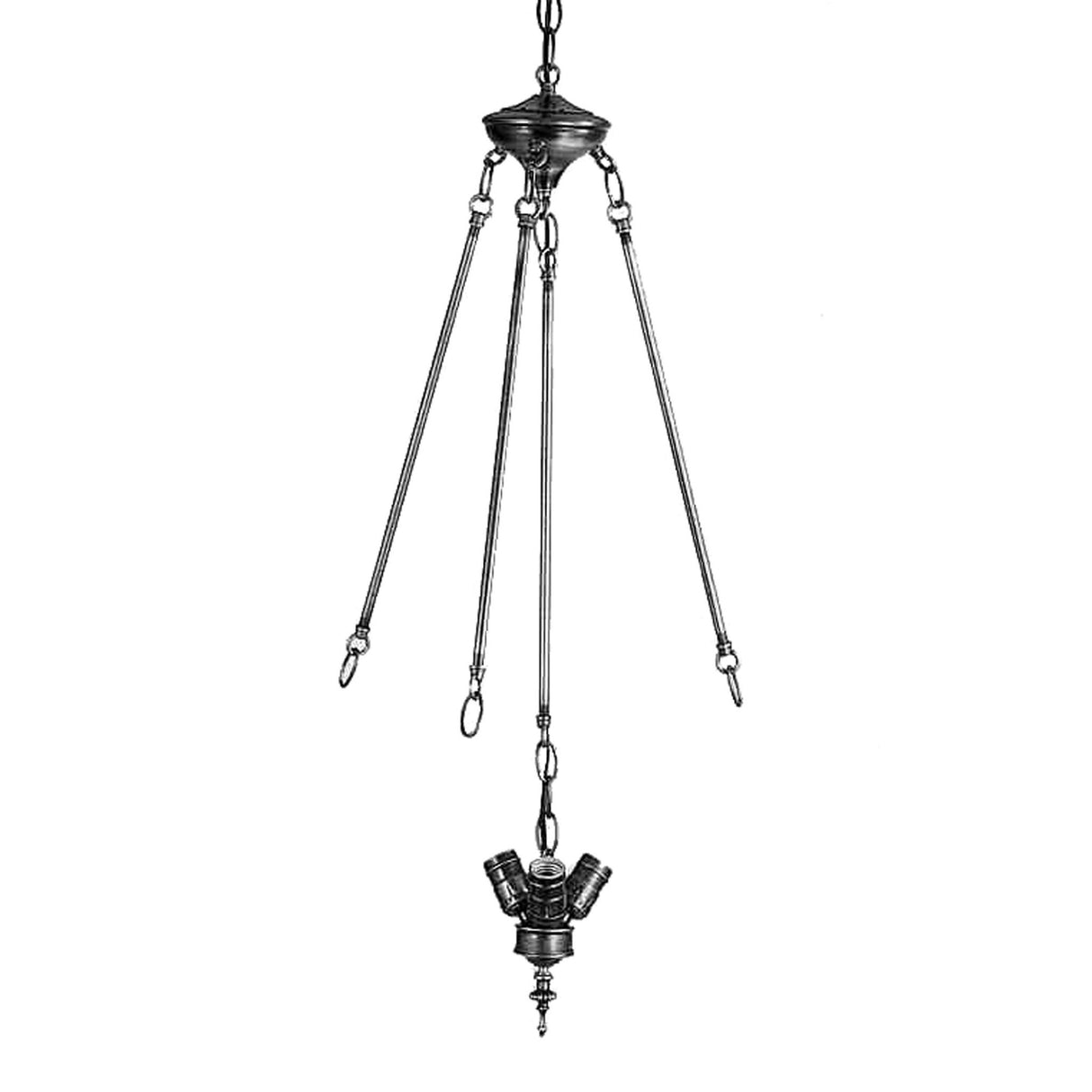 A 36-inch chandelier featuring three rods and a three-light cluster in a timeless design.