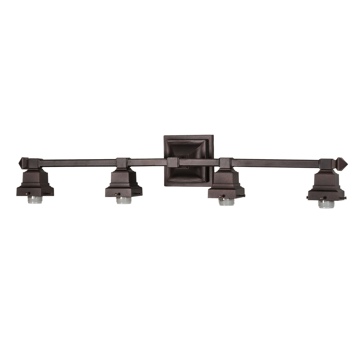Elegant four-light vanity fixture in antique bronze, 36" wide, perfect for a Mission-style bathroom decor.