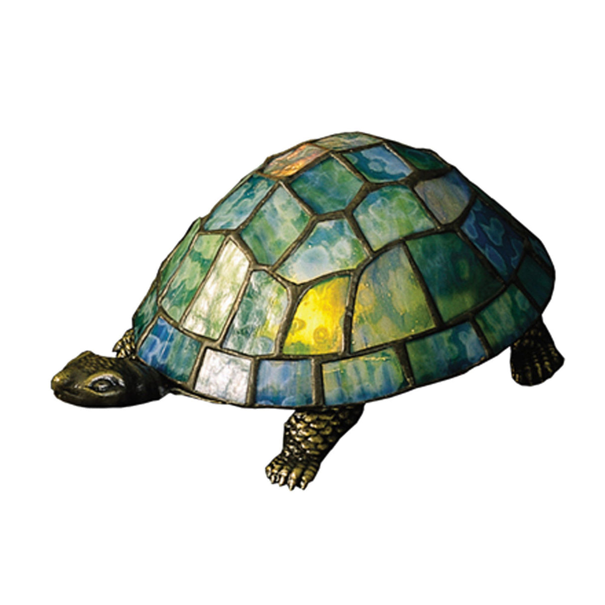 A 4" high turtle accent lamp featuring a beautifully crafted stained glass shell, adding charm to any space.