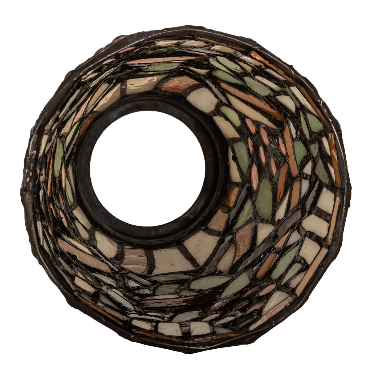 Top-down angle of stained glass grape fan light shade pattern.