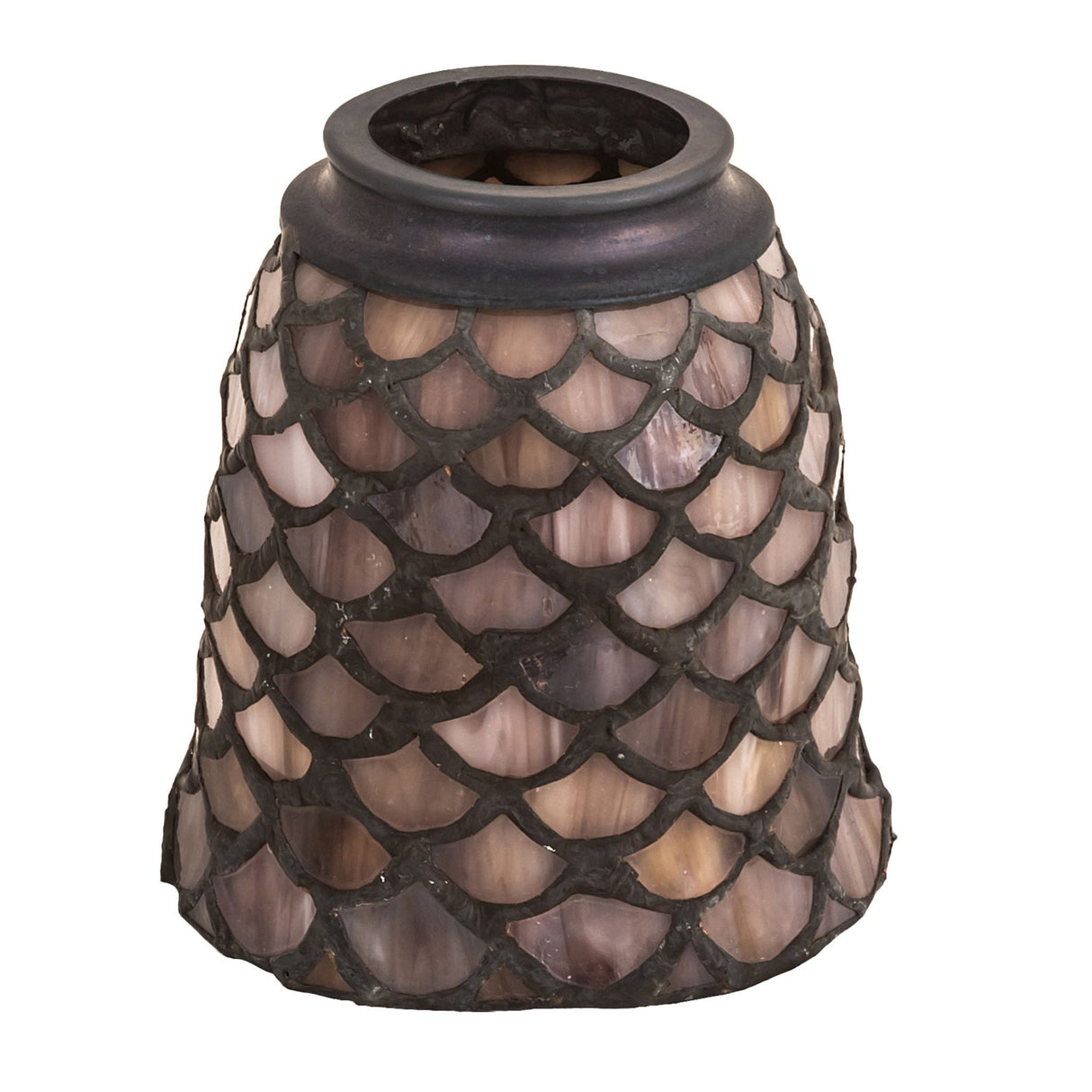 unlit view of elegant tiffany fishscale fan light shade.