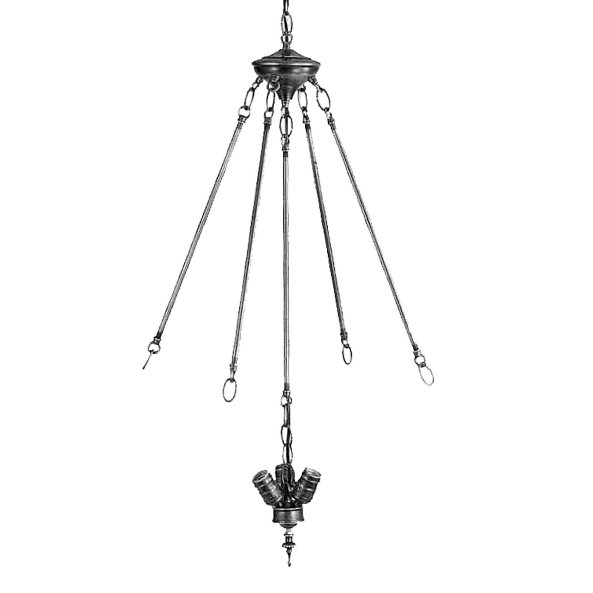 A 36-inch chandelier featuring four rods and a three-light cluster with timeless design.