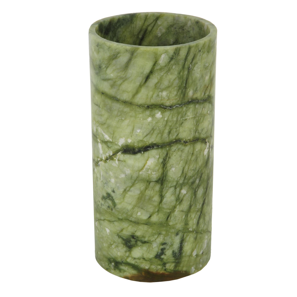 Unlit view of 4"W cylindre green jadestone shade.