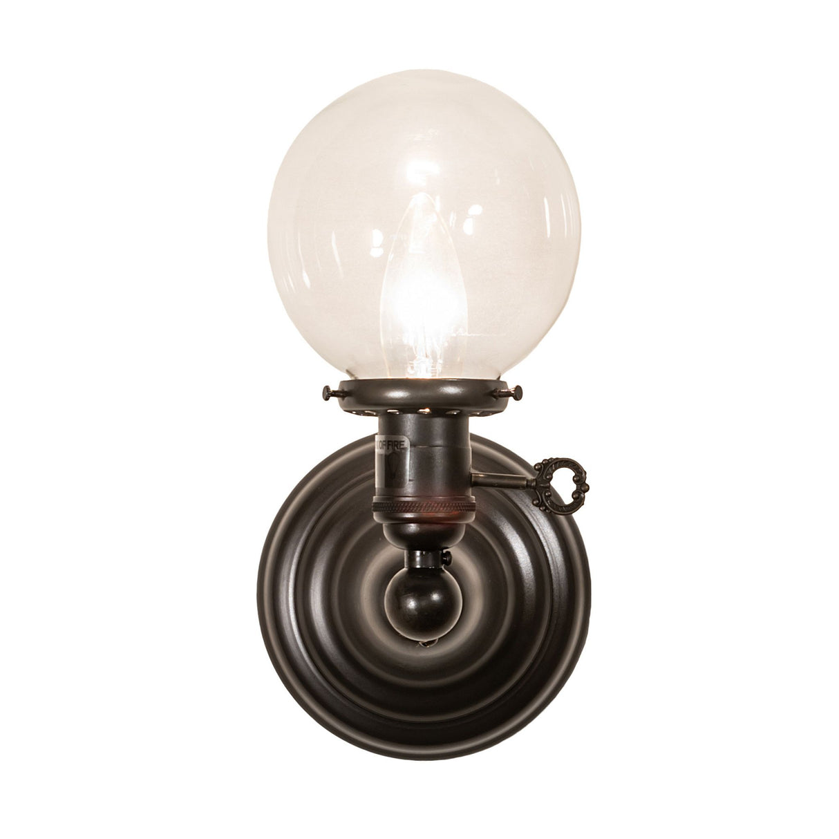 Front view of the Revival Globe Sconce featuring authentic paddle switch.