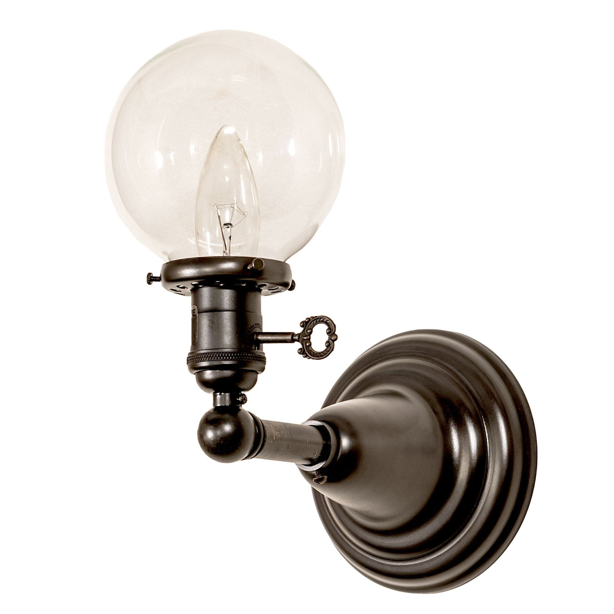 Unlit view of the 5-inch Wide Revival Globe Sconce with clear glass orb.