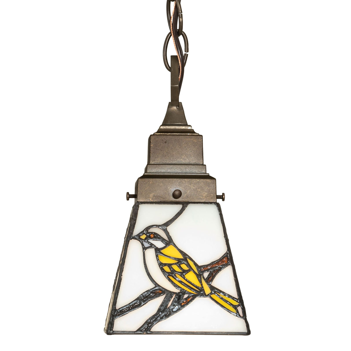 Close-up of bird design on 5" Square Backyard Friends Mini Pendant.