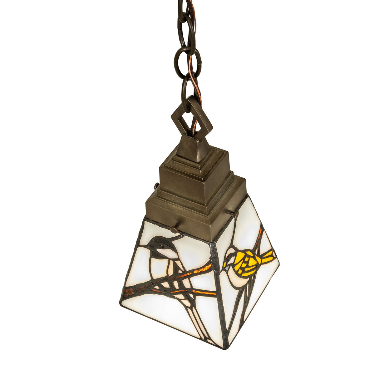 Top angle view of 5" Square Backyard Friends Mini Pendant showing design details.
