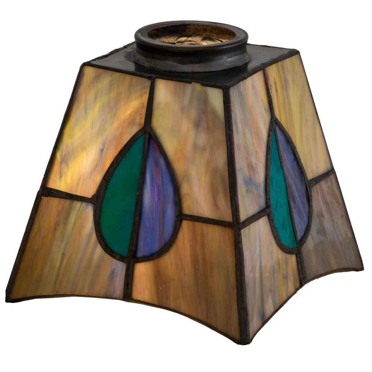 Mackintosh Leaf stained glass shade with vibrant colors.