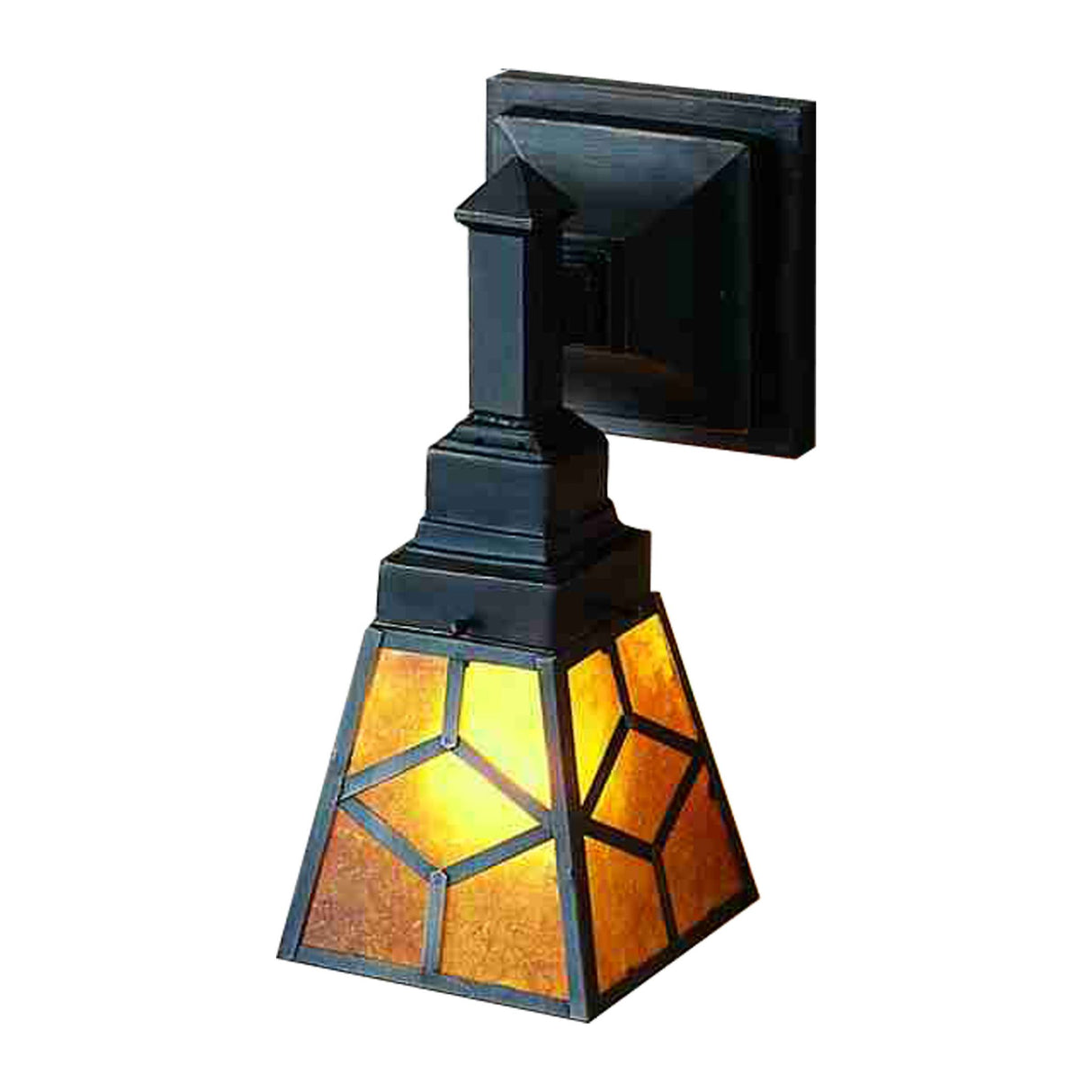 Elegant black and yellow stained glass sconce with diamond pattern and amber mica.
