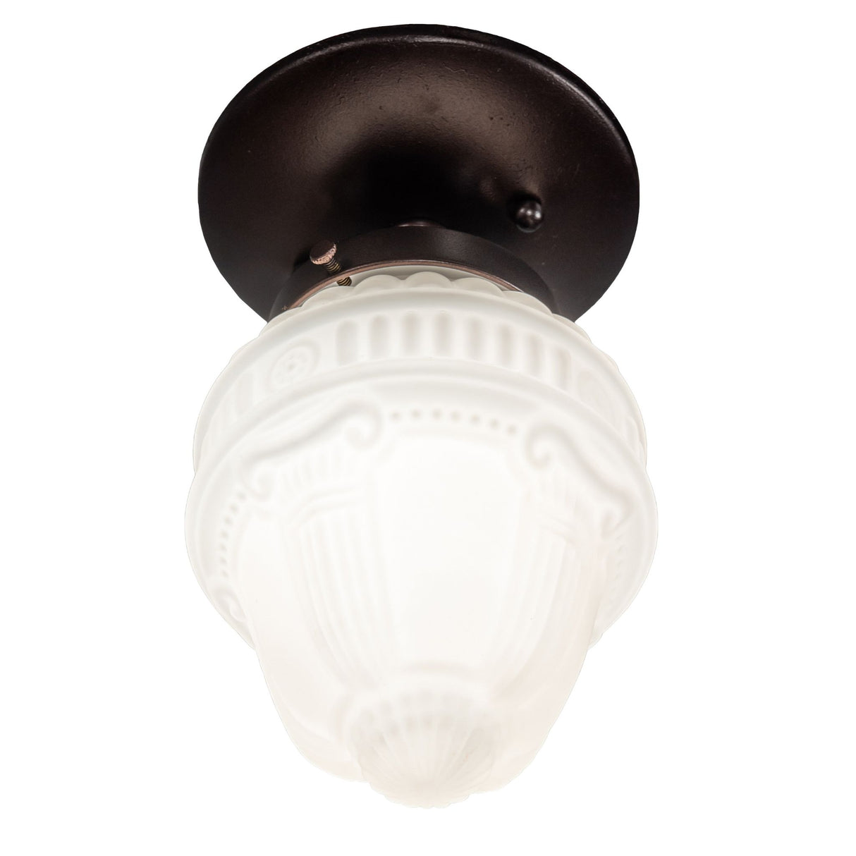 Bottom angle of black Colonnade flushmount.