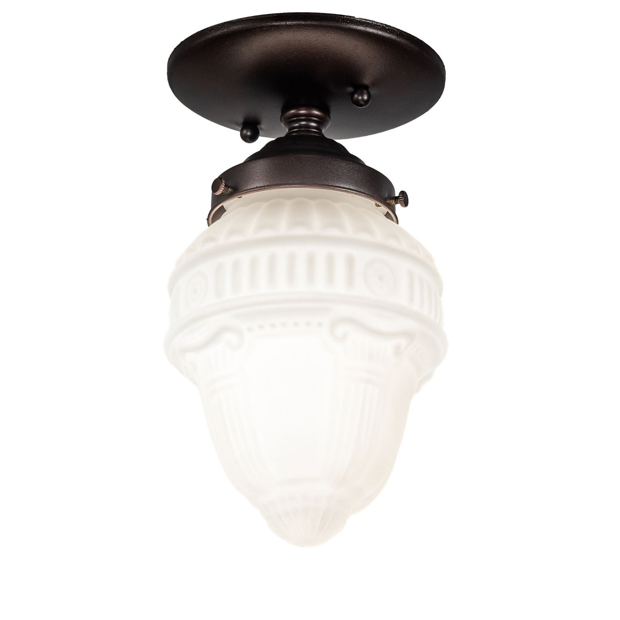 White Colonnade flushmount with intricate glass detailing.