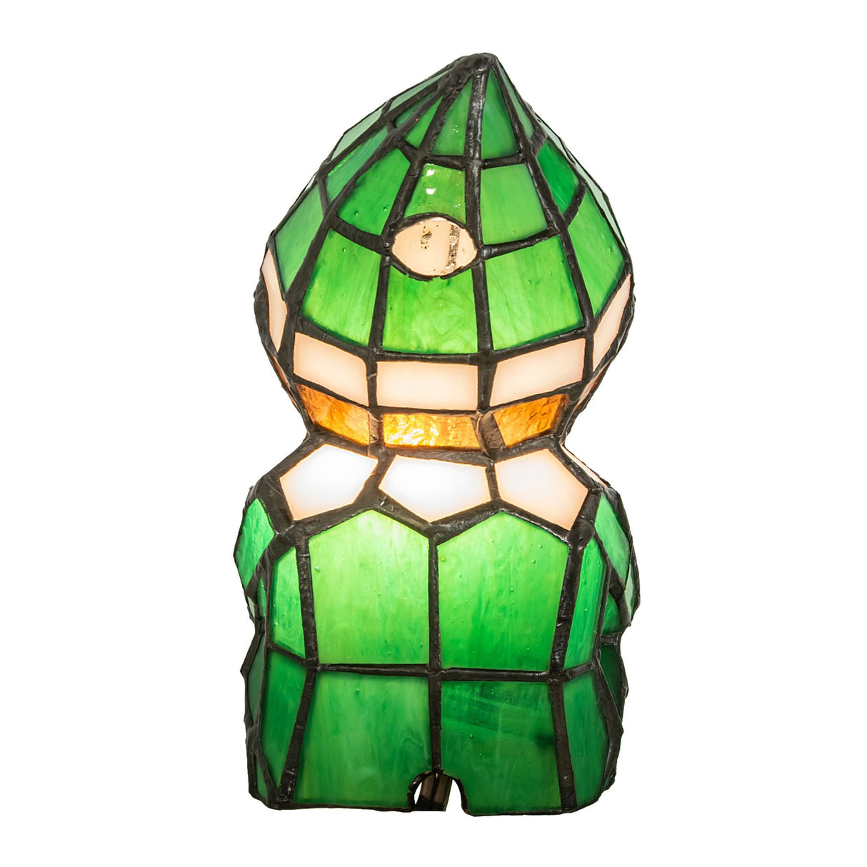 Back view of elf accent lamp in green stained glass.