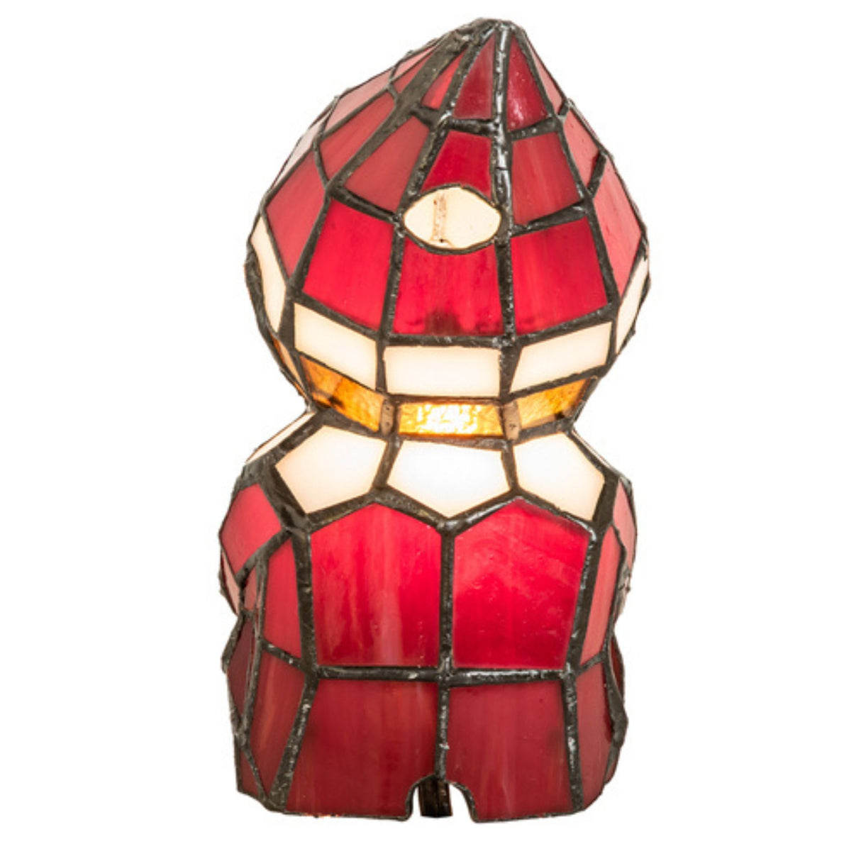 Rear view of the 6.5-inch elf accent lamp highlighting the red stained-glass back and pointed hat design.