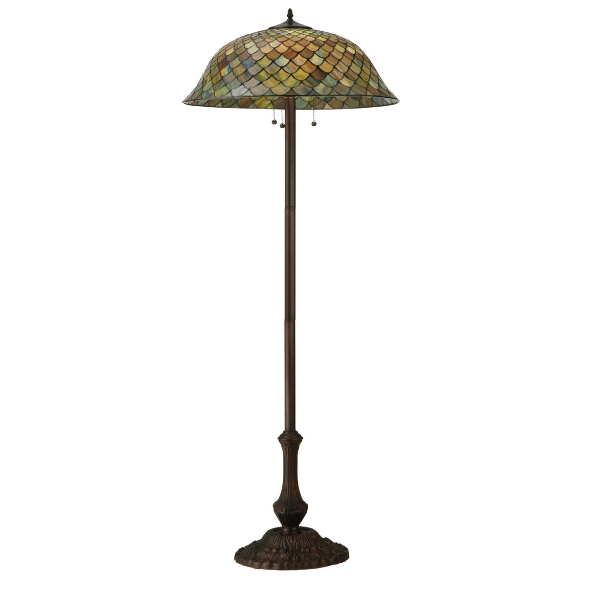 Full view of 63"H Tiffany Fishscale Floor Lamp showcasing the lamp’s base and design.