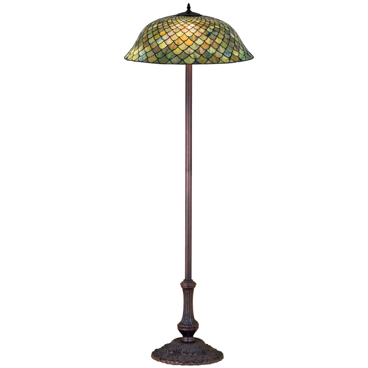 Decorative base detail of the 63"H Tiffany Fishscale Floor Lamp.