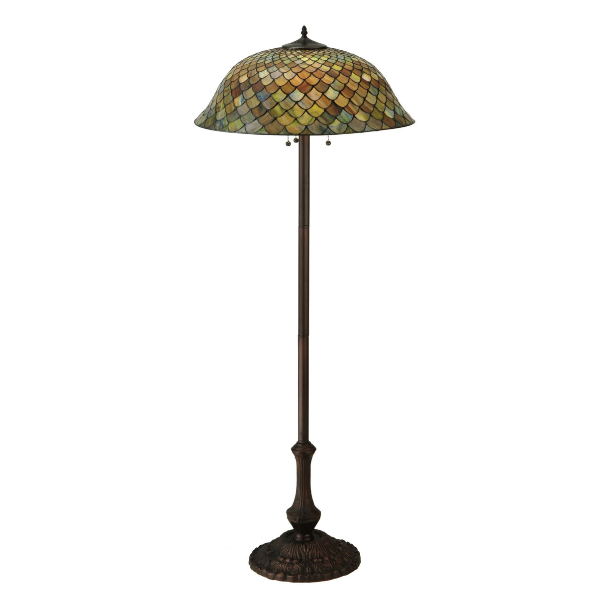 Side angle view of 63"H Tiffany Fishscale Floor Lamp.