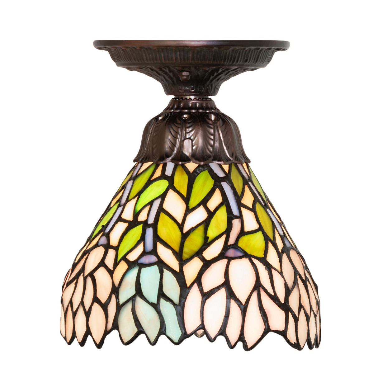 Detailed view of Wisteria Flushmount’s glass patterns.