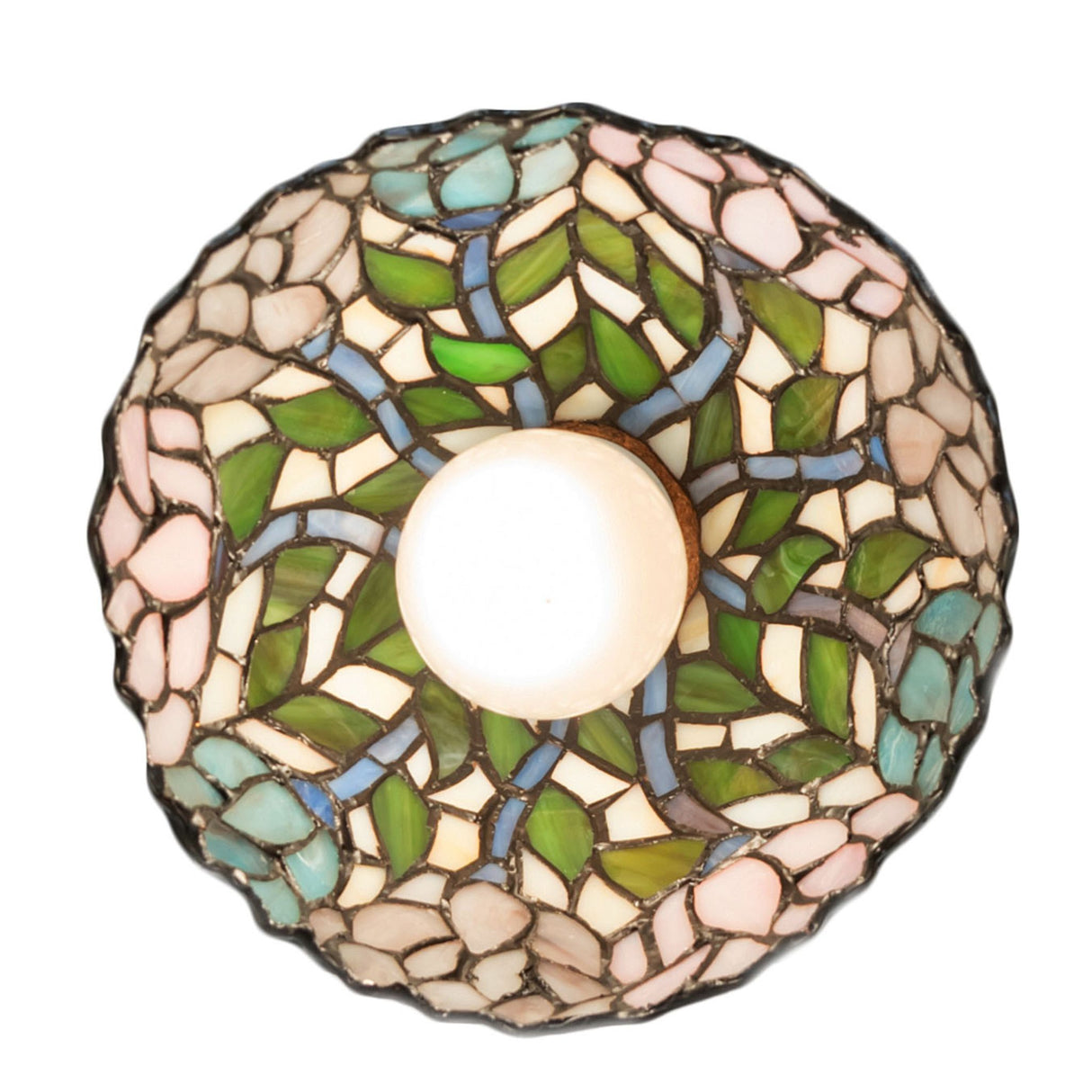 Bottom view showcasing Wisteria Flushmount's intricate glasswork.