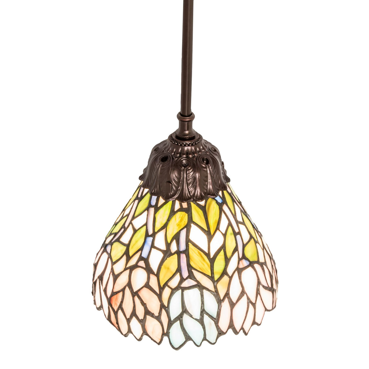 Top angle of Wisteria Mini Pendant with colorful design.