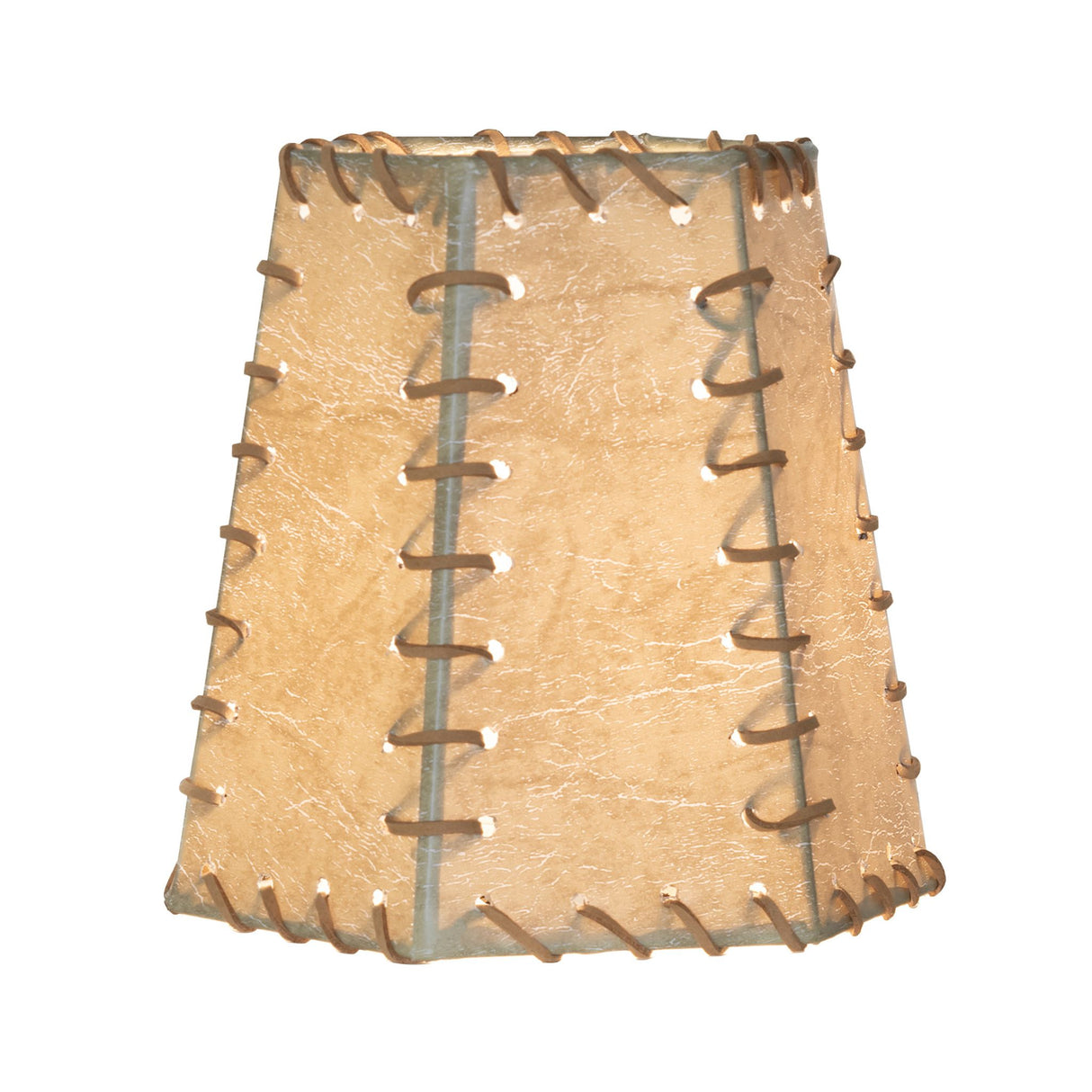 Front view of a 7" wide faux leather and rawhide hexagon shade.