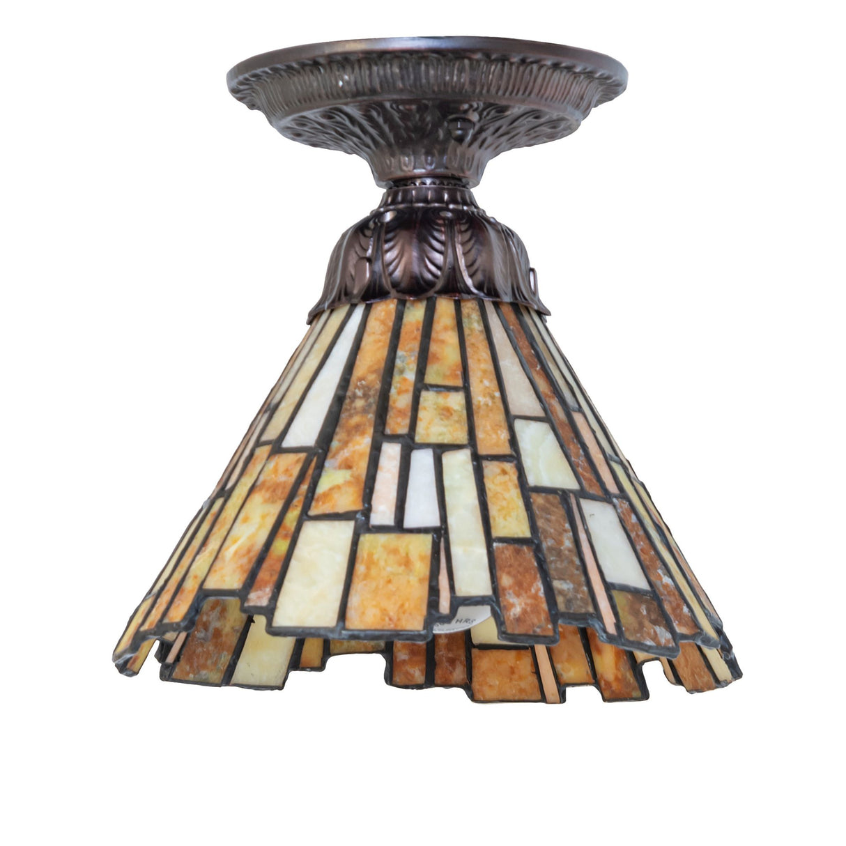 Unlit 8" Delta Jadestone flushmount ceiling light with elegant stained glass and bronze finish.