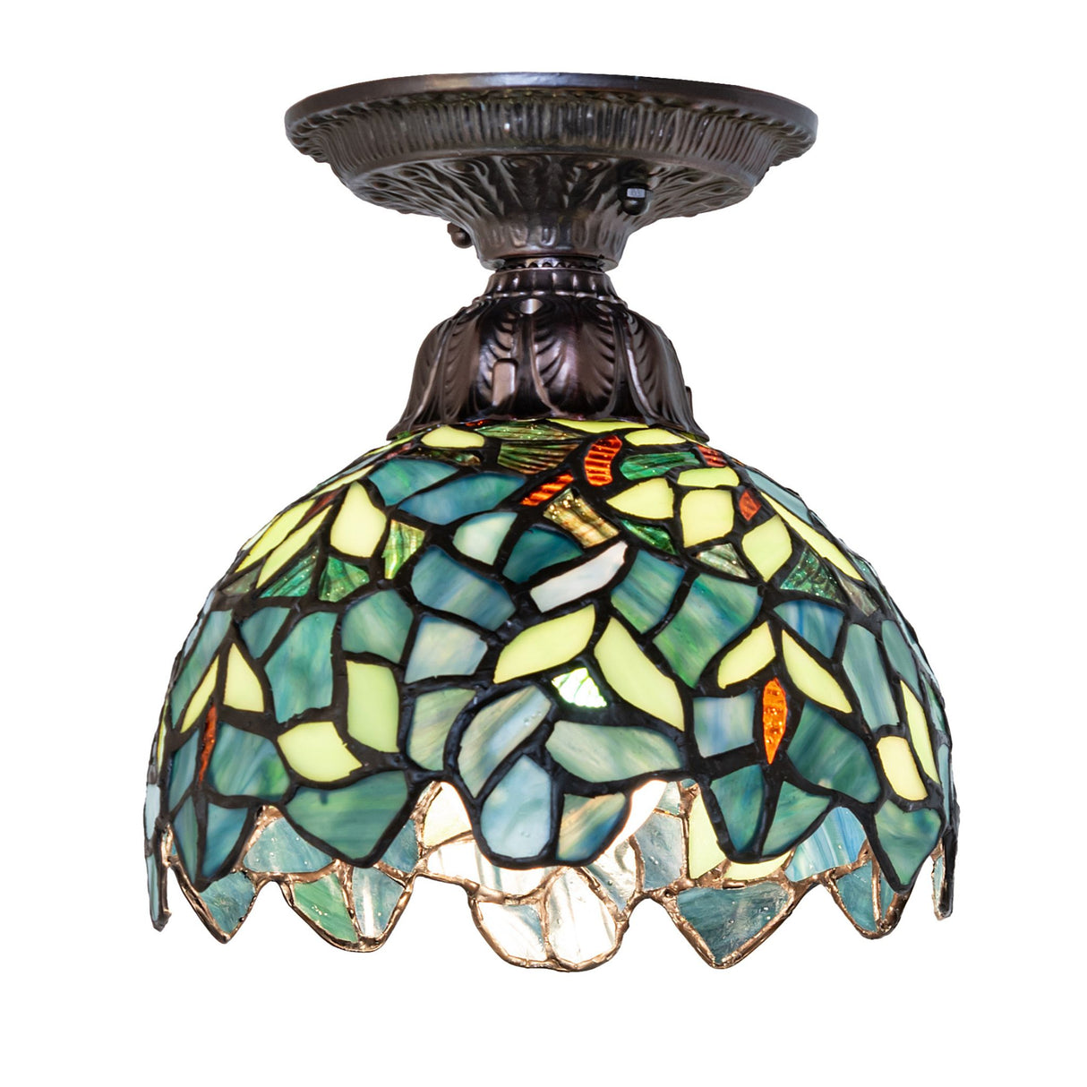 front view of 8-inch wide nightfall wisteria flushmount.