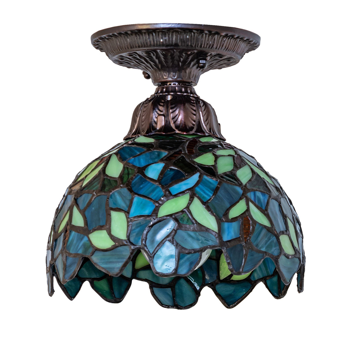 8-inch wide nightfall wisteria flushmount with lights turned off.