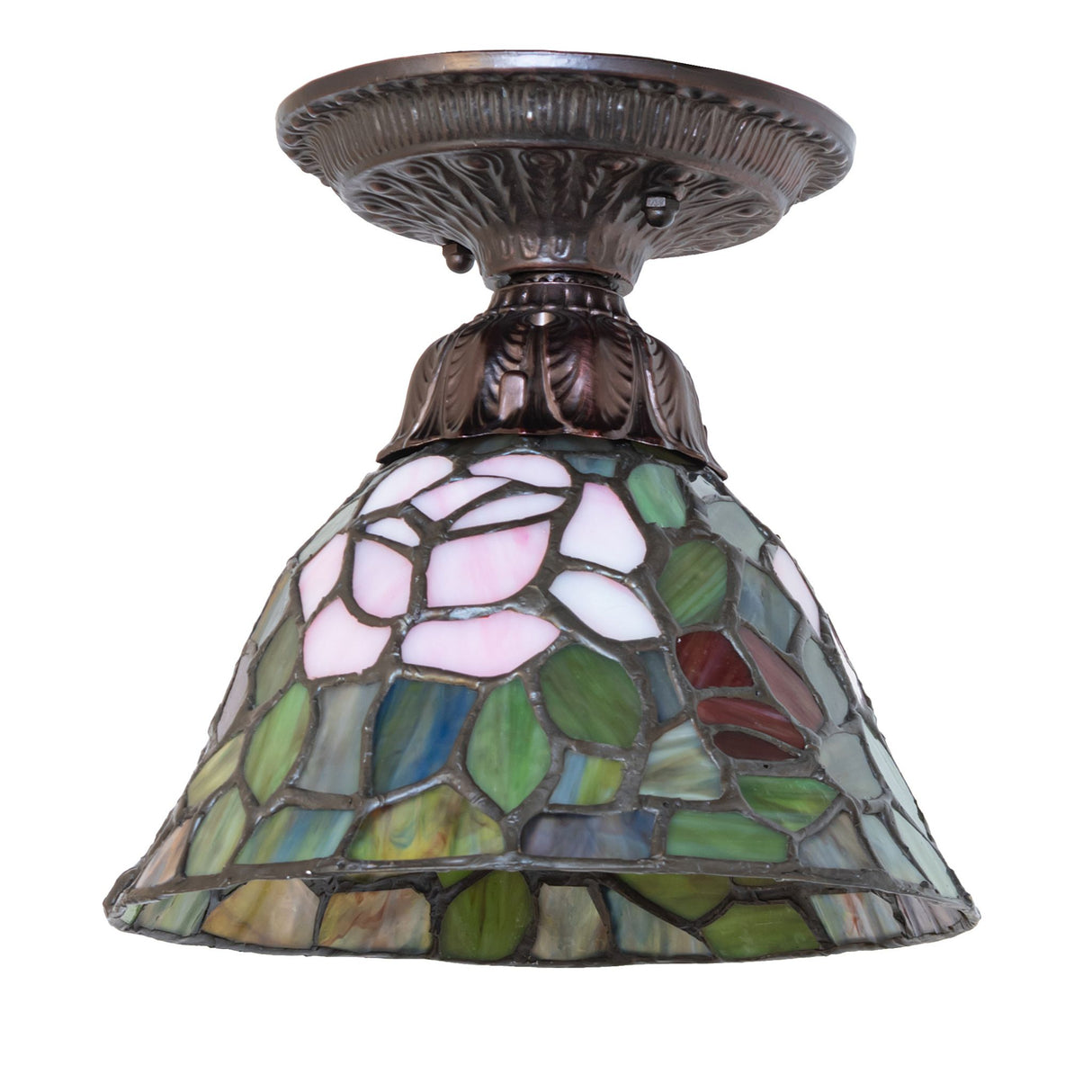 Stained glass Tiffany rosebush flushmount with pastel colors