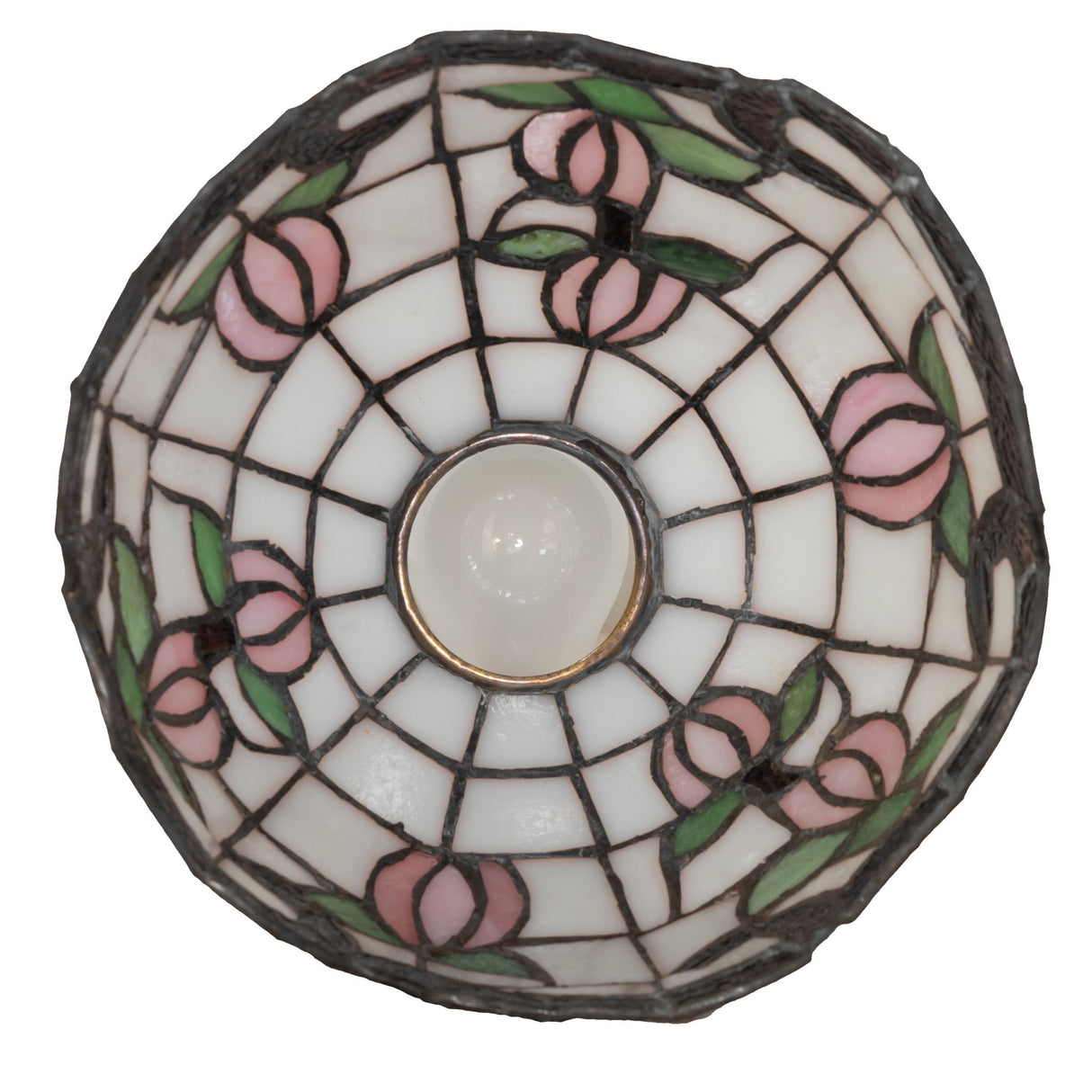 Top view of a 8" Wide Roseborder Shade with floral patterns.