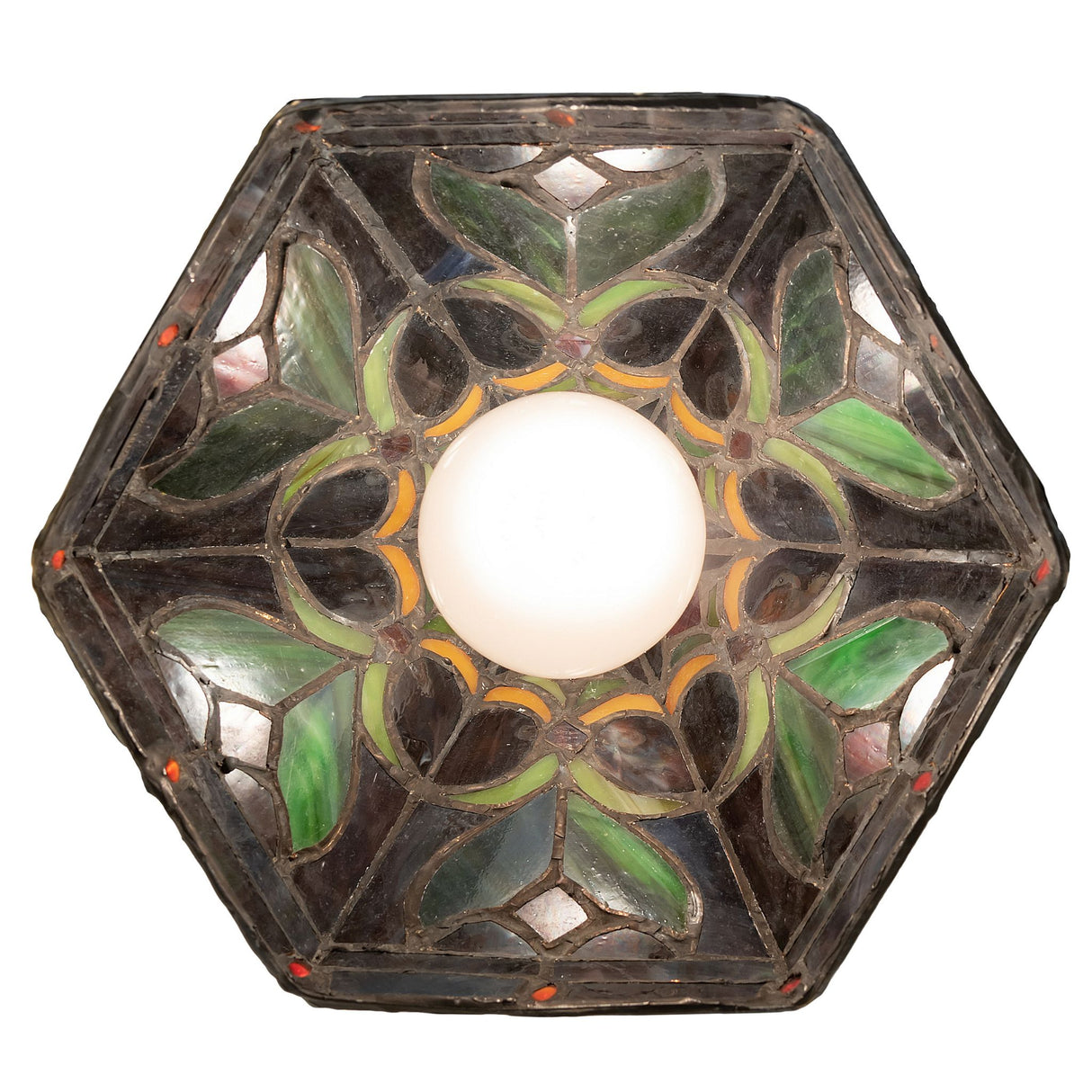 Top view of the 8-inch Middleton mini pendant featuring a hexagonal stained glass design.