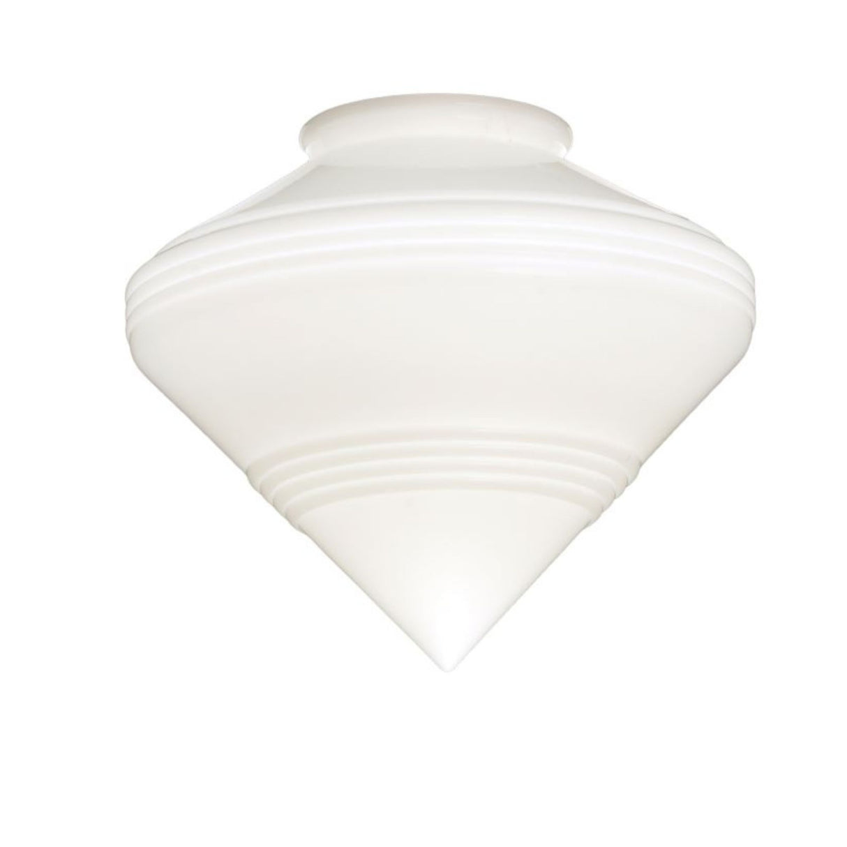 White ceiling light with a triangle shade in elegant White Opal Glass.