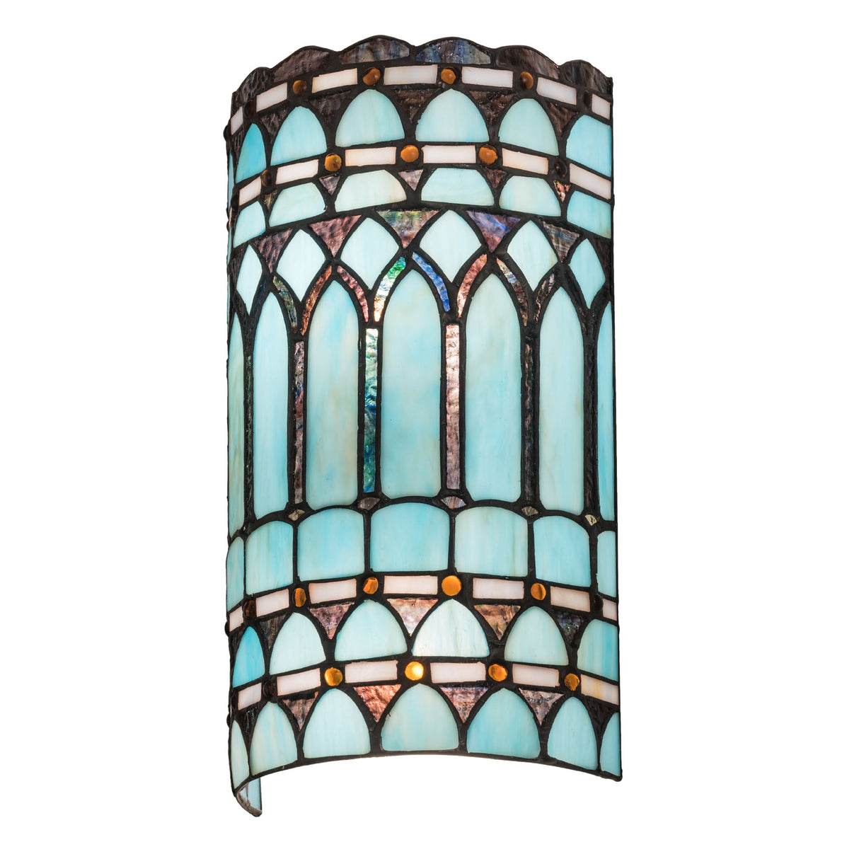 8"W Aello Wall Sconce showcasing its blue stained glass design.