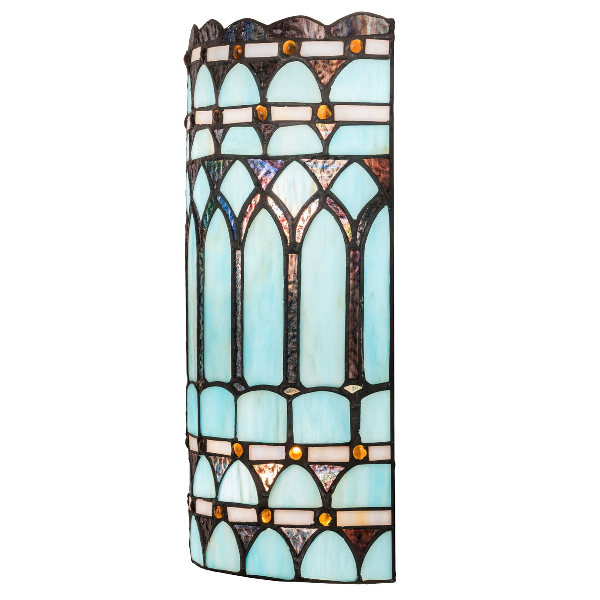 Side profile of the 8"W Aello Wall Sconce featuring multi-hued ripple glass.