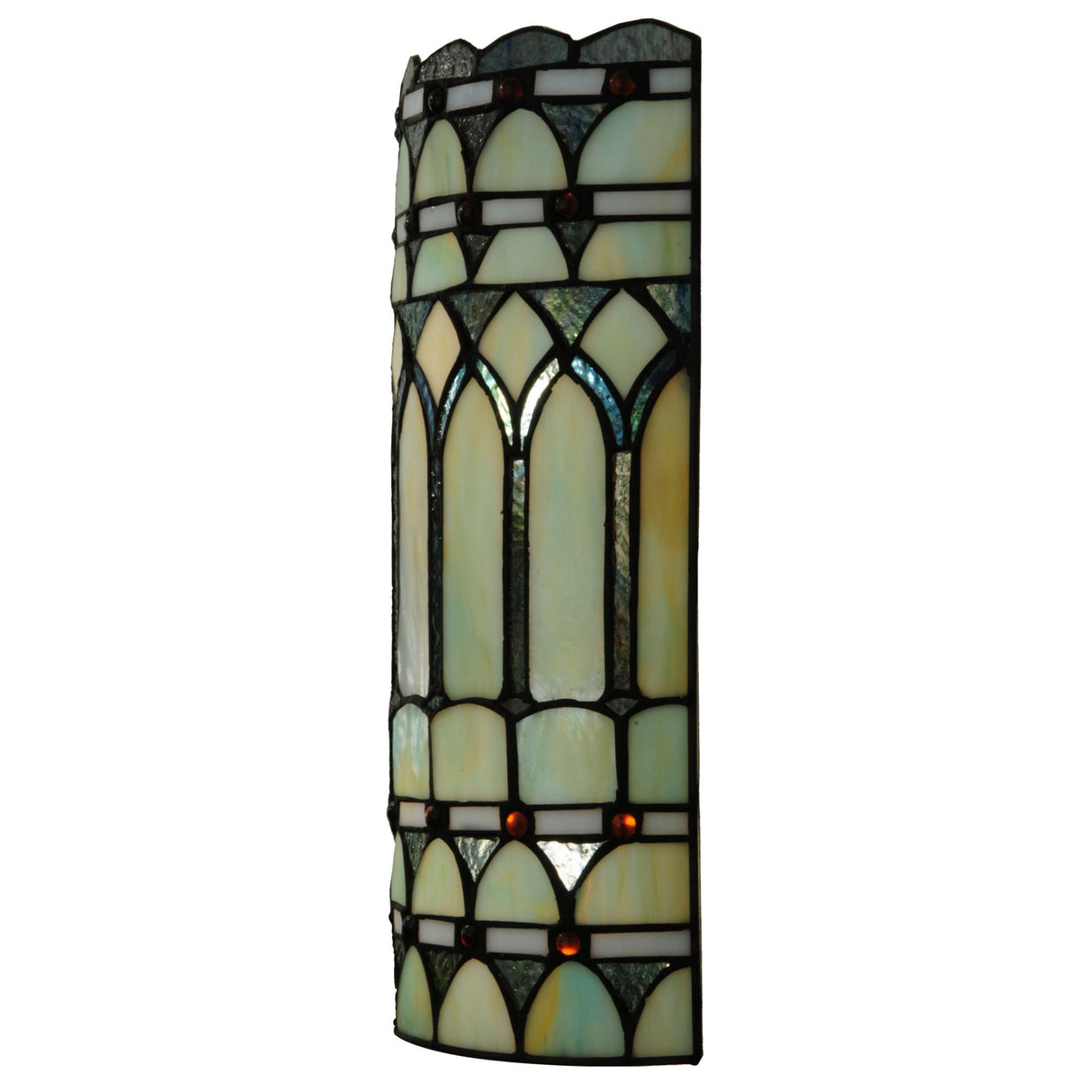 Side view highlighting the intricate stained glass pattern of the 8"W Aello Wall Sconce.