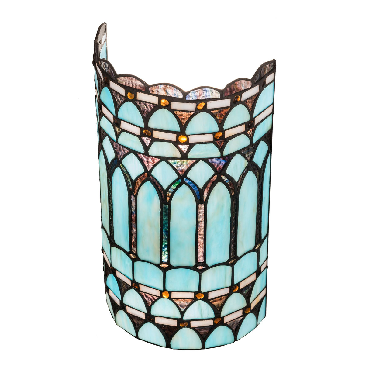 Top scalloped design of the Aello Wall Sconce featuring amber jewel accents.