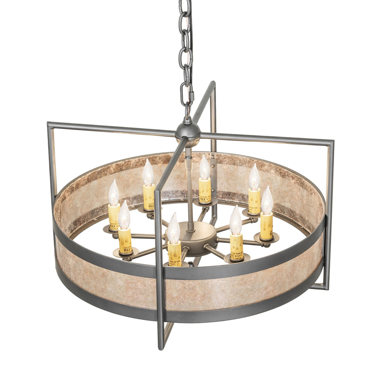 Top detail of Aldari chandelier showing upper frame structure and shade rim.