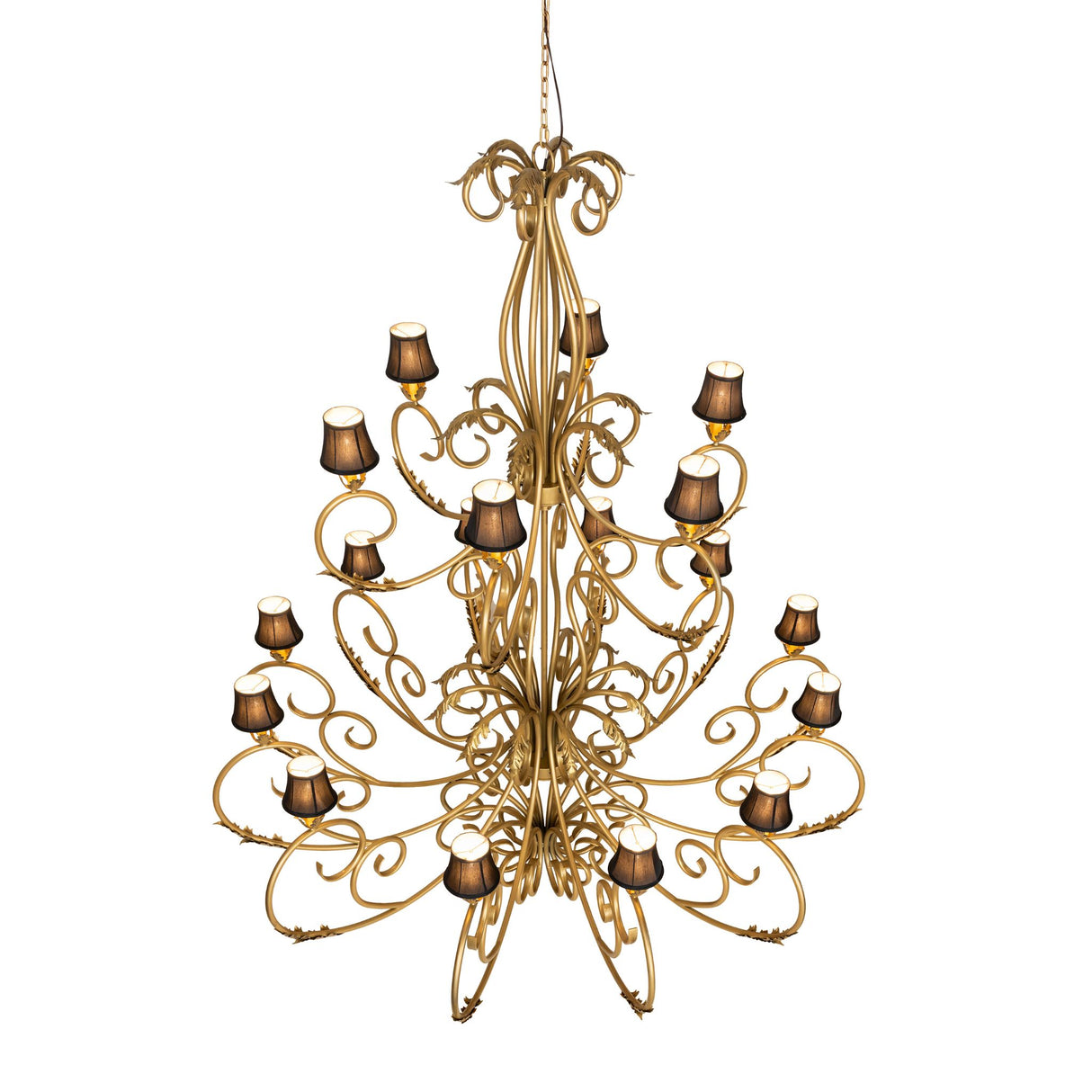 Top angle view of Alexandria Spanish gold chandelier.