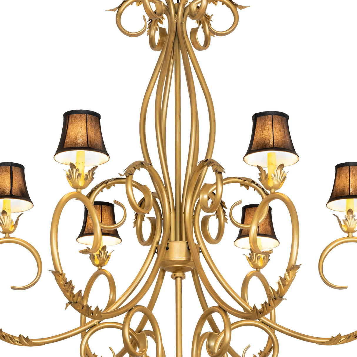 Scroll arm and acanthus leaf detail on Alexandria chandelier.
