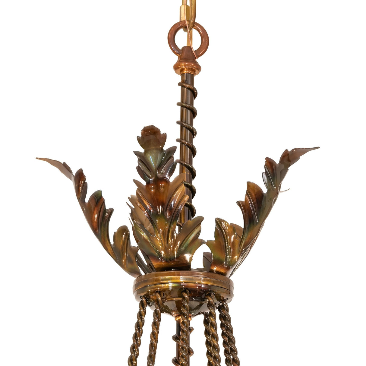 Acanthus leaf crown detail in burnished transparent gold finish.