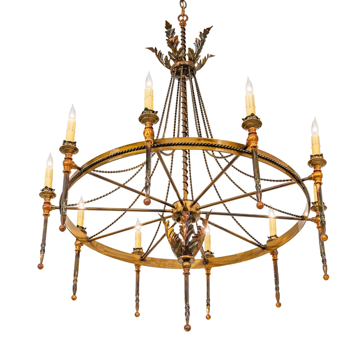 Lower angled view highlighting candlelights and decorative ring underside.