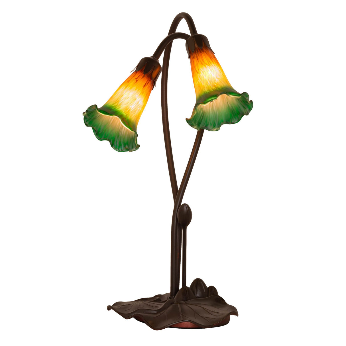 Front view of the Amber/Green Pond Lily accent lamp showcasing its elegant design.