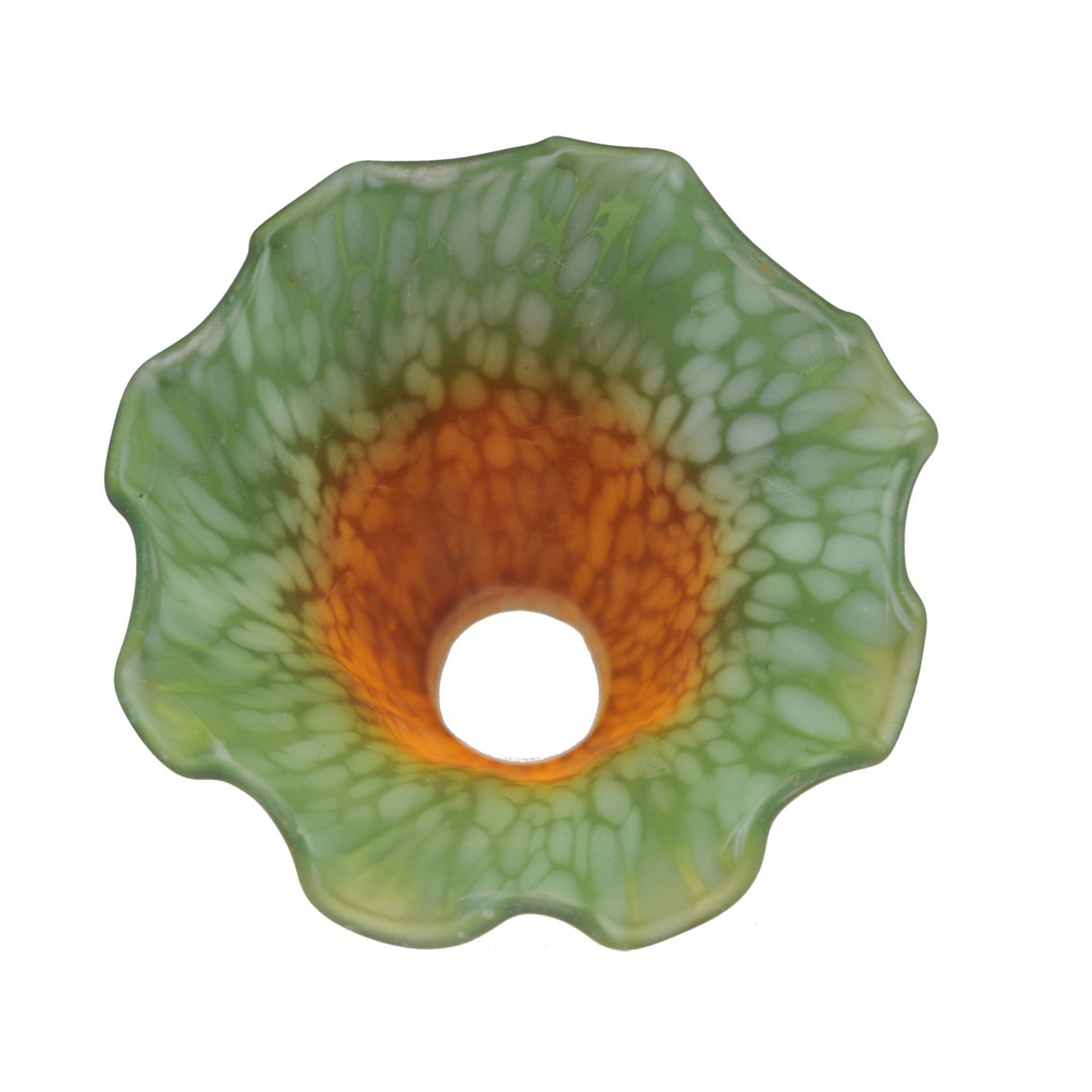 Top view of green and amber pond lily shade.
