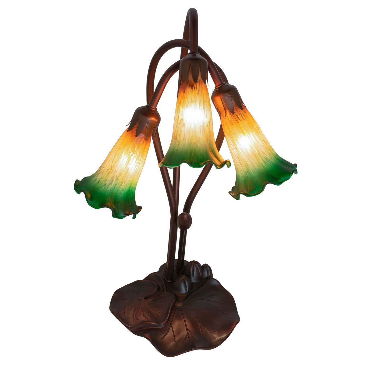 top view of tiffany pond lily accent lamp highlighting lily shade arrangement.