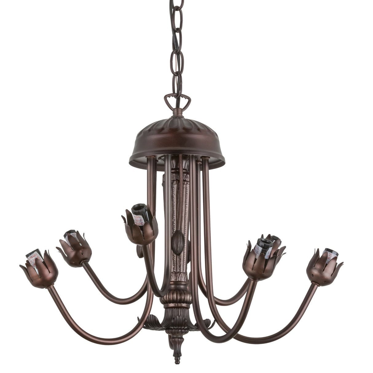 Amber/Green Tiffany Pond Lily 7 LT Chandelier frame showcasing its detailed craftsmanship.