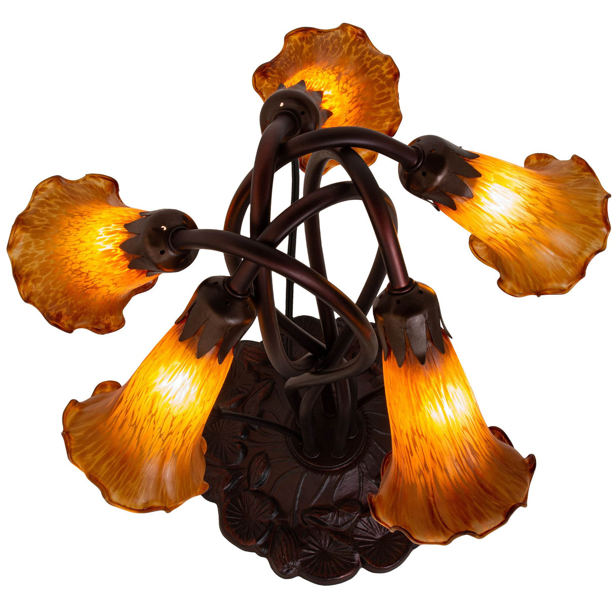 Top view showcasing the intricate glass shades of the amber lamp.