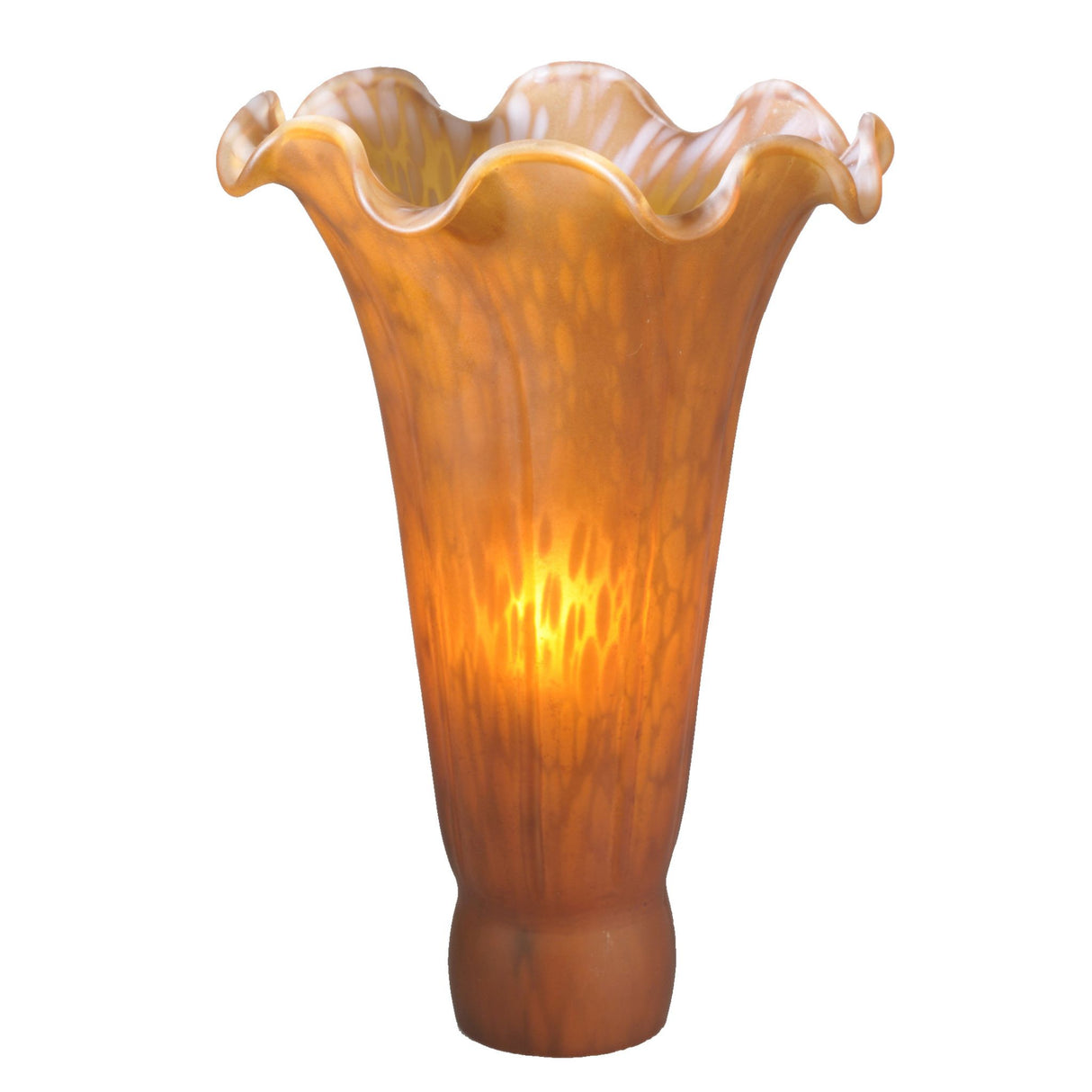 Illuminated Amber Lily Glass Shade with a warm, vintage glow.