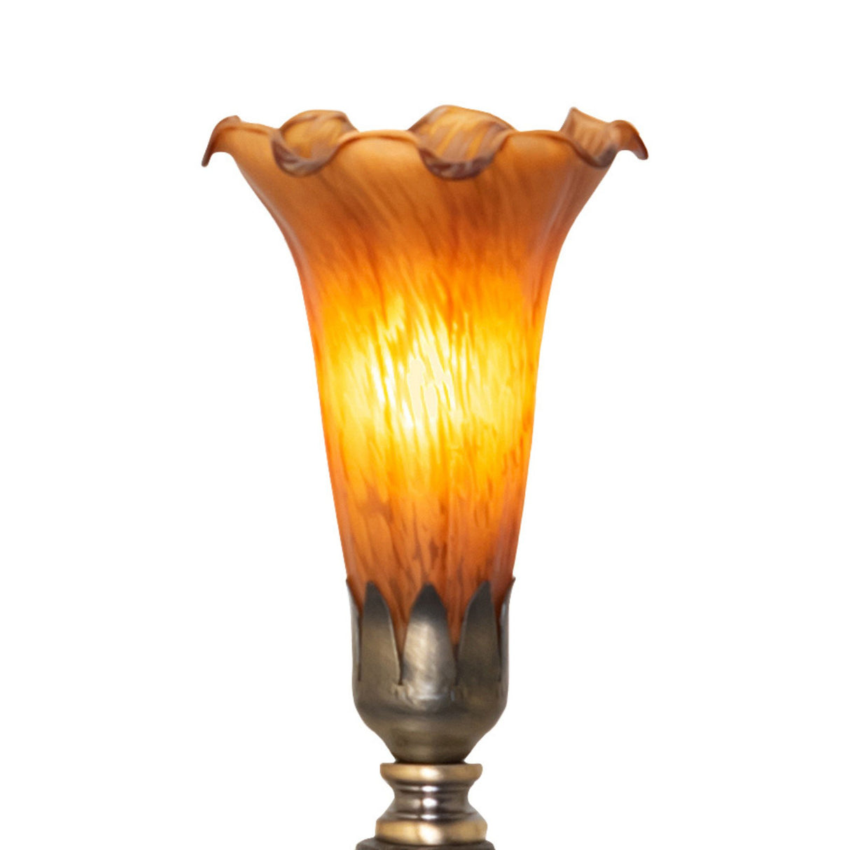 Close-up of Amber Pond Lily Mini Lamp highlighting the intricate ruffled glass shade.