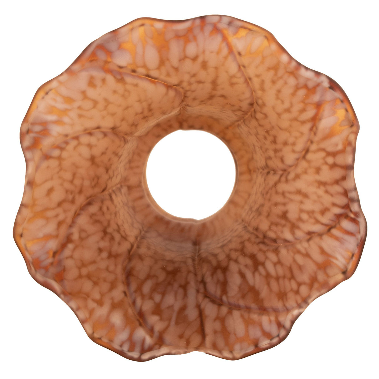 Top view of ruffled amber lily shade with center fitter hole.